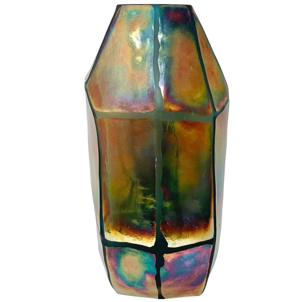 Zodax Iridescent Oil Slick Vitrail Medium Art Glass Vase